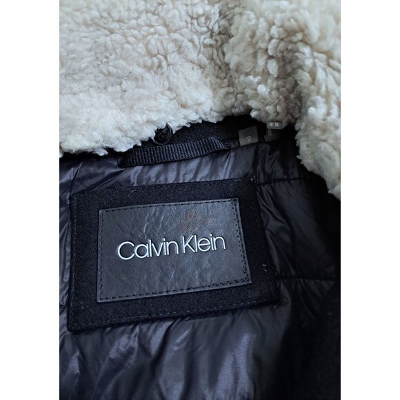 Calvin Klein Wool Bomber Jacket Coat Trucker Lined Harrington Basic Zip Black - Picture 4 of 13